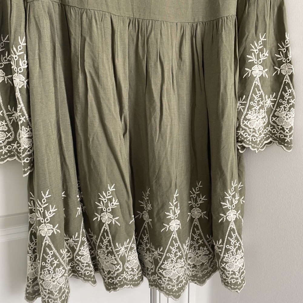 Blue Rain Olive Green Embroiderer Floral Midi Length Dress, Size Small - Picture 4 of 6